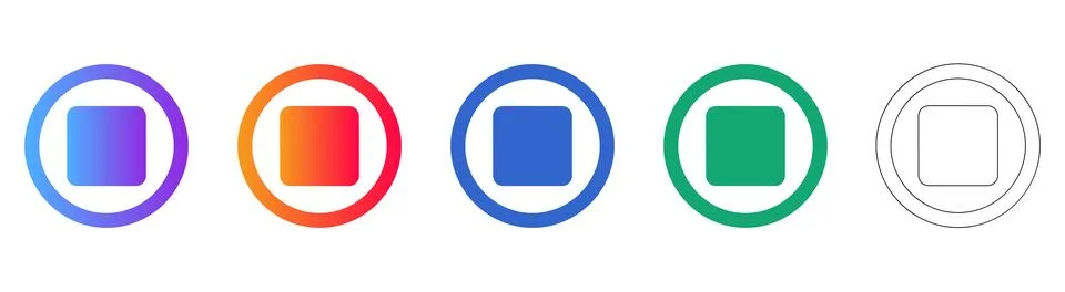 Square Stop Button Icon Set 库存插图