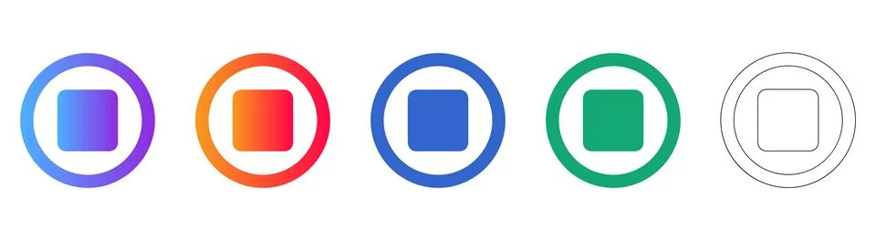 Square Stop Button Icons with Various Color Schemes Stock Illustration