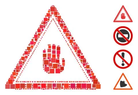 Square Stop Hand Triangle Icon Vector Collage Stock Illustration