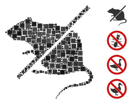 Square Stop Rats Icon Vector Mosaic Stock Illustration