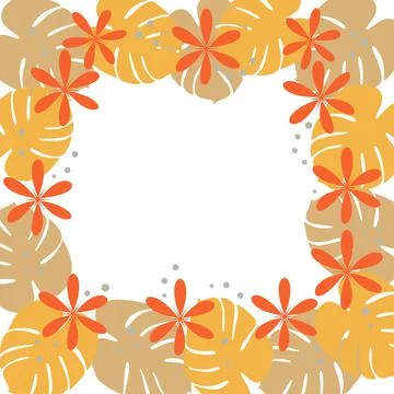 Square summer bright frame with hand drawn summer elements in trendy muted イラスト素材