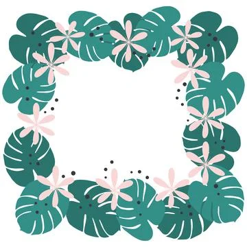 Square summer bright frame with hand drawn summer elements in trendy muted Stock Illustration