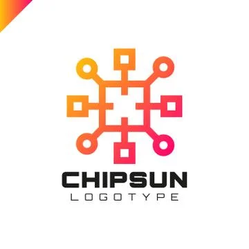 Square sun chip integrate technology element icons business logo Stock Illustration