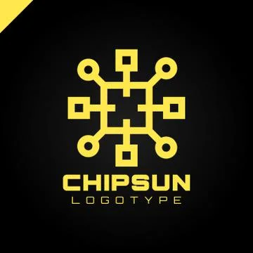 Square sun chip integrate technology element icons business logo Stock Illustration