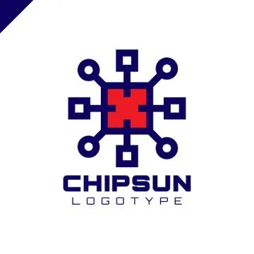 Square sun chip integrate technology element icons business logo Stock Illustration
