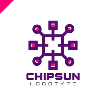 Square sun chip integrate technology element icons business logo Stock Illustration