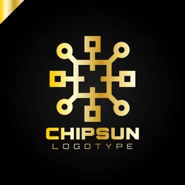 Square sun chip integrate technology element icons business logo Stock Illustration