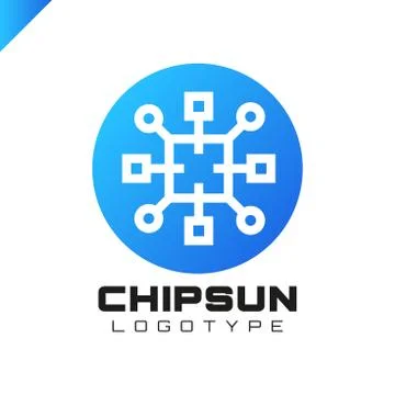 Square sun chip integrate technology element icons business logo Stock Illustration