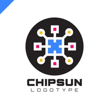 Square sun chip integrate technology element icons business logo Stock Illustration