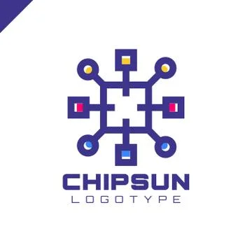 Square sun chip integrate technology element icons business logo Stock Illustration