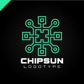 Square sun chip integrate technology element icons business logo Stock Illustration