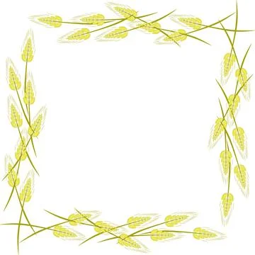 A square, symmetrical frame with linear wheat ears and offset color. White b Stock Illustration