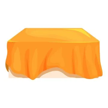 Square table covered with orange tablecloth on white background Illustrazione stock