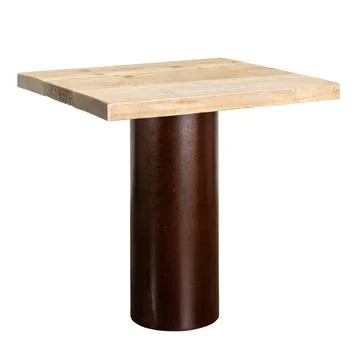 Square table with rough board top and metal tube leg. isolated white backgrou Stock Photos