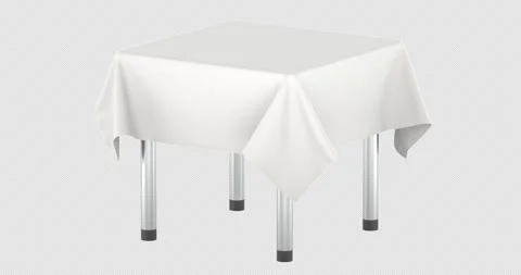Square table with white tablecloth rotation animation seamlessly loopable. .. Stock Footage 327412129