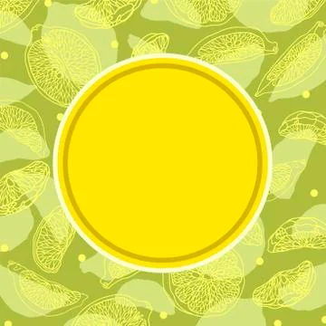 Square template of banner with a circle for text. There are citrus slices and Stock Illustration