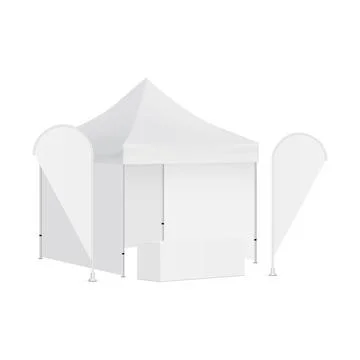 Square Tent With Rounded Flags and Demonstration Table Stock Illustration