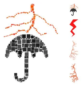 Square Thunderstorm Lightning Umbrella Icon Vector Collage Illustrazione stock