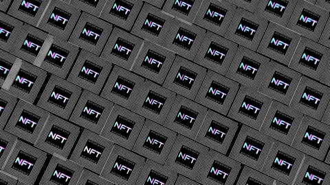Square tile labeled nft slowly rises and falls against a black background. crypt Vídeos de archivo 150518716