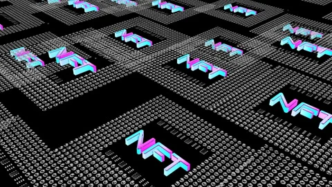 Square tile labeled nft slowly rises and falls against a black background. crypt Vídeos de archivo 150519514