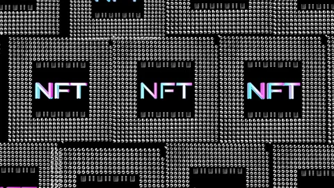 Square tile labeled nft slowly rises and falls against a black background. crypt Vídeos de archivo 150520020