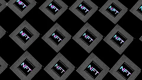 Square tile labeled nft slowly rises and falls against a black background. crypt Vídeos de archivo 150520323
