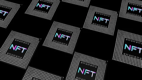 Square tile labeled nft slowly rises and falls against a black background. crypt Vídeos de archivo 150520396