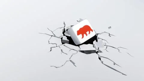 Square tile or block with silhouette of a bear forcefully crashed Stock Illustration