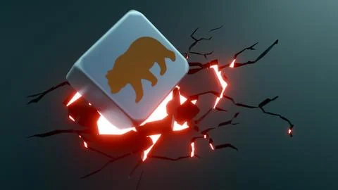 Square tile or block with silhouette of a bear forcefully crashed Stock Illustration