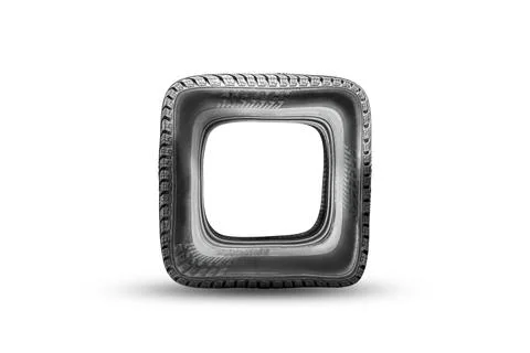 Square tire wheel, wrong or damaged damaged tire, fake. Funny isolate on a white Foto stock