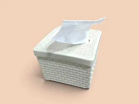 Square Tissue Box with Woven Texture and White Tissue Paper Stock Photos