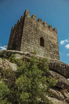 Square tower made of stone in a castle Stock Photos