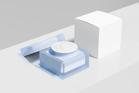 Square translucent acrylic cream jar mockup, luxury frosted glass skincare Stock Illustration