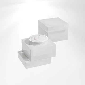 Square translucent acrylic cream jar mockup, luxury frosted glass skincare Stock Illustration