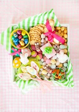 Square tray  with easter sweets Stock Photos
