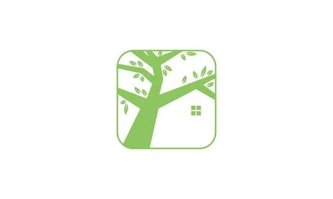 Square tree with home green logo vector icon illustration design Stock Illustration