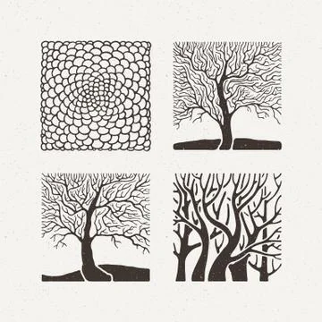 Square trees set. Vector illustration. Pattern geometric figure Stock Illustration