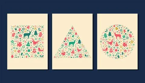 Square, triangle and circle pattern of Christmas icons, vector illustration Stock Illustration