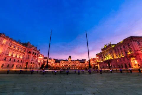 The square of Trieste during Christmas time Stock Photos