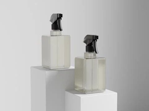 Square trigger spray bottle, clear PET plastic sprayer packaging Stock Illustration