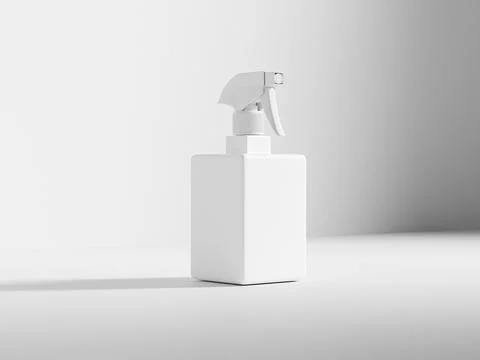 Square trigger spray bottle mockup, white PET plastic sprayer packaging Illustrazione stock