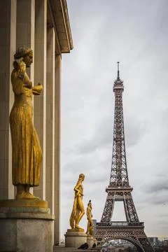 Square of the Trocadero Square with a view of the Eiffel Tower in Paris Sq... Stock Photos