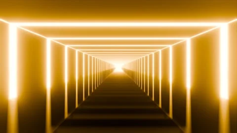 Square Tunnel with Reflection on Floor VJ Loop - Futuristic 4K Animation Gol Video stock 293430500
