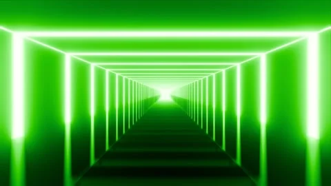 Square Tunnel with Reflection on Floor VJ Loop - Futuristic 4K Animation Gre Stock Footage 293430503