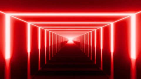 Square Tunnel with Reflection on Floor VJ Loop - Futuristic 4K Animation Red Stock Footage 293430691