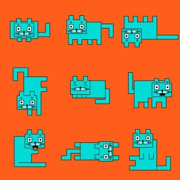Square turquoise cats Stock Illustration