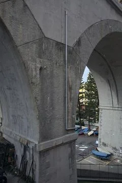 Square under a viaduct Stock Photos