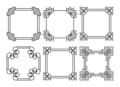 Square vector asian retro frames set 스톡 일러스트