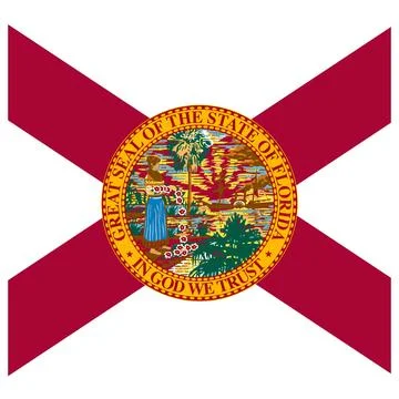 Square Vector Flag of Florida, USA, Isolated on Transparent Background Stock Illustration