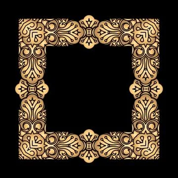 Square vector golden heavy thick frame on a black background for your design. 库存插图